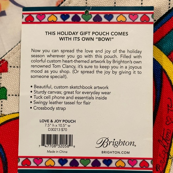 Brighton Holiday Love & Joy Pouch Canvas Hearts Bow Rainbow Colorful Purse NWT - Picture 7 of 10